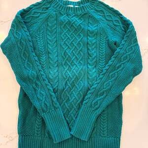 GAP Teal Cable Knit Sweater Chunky Crewneck Wool Blend XS